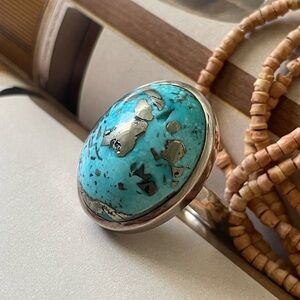 “BOHO” 925 Sterling Silver Turquoise Ring, OS Hypoallergenic!